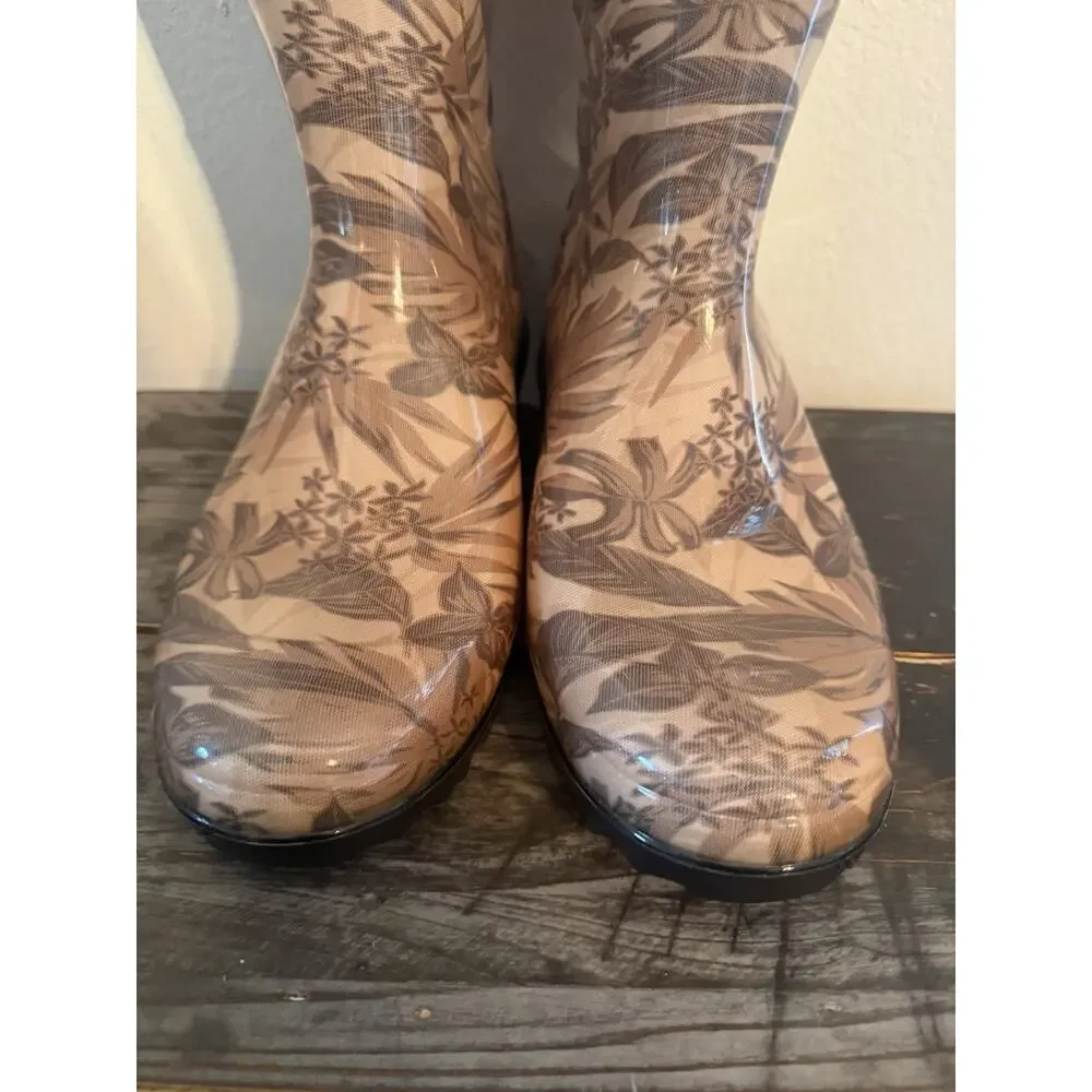 Ugg Women Boots Shaye Island Floral Rain Boot Tropical Asphalt Black Tan Size 9